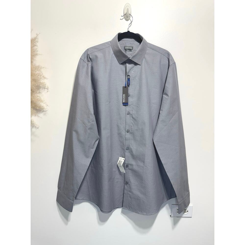 Kenneth Cole Men’s Slim Fit Dry-Tek Dress Shirt Gray Dot Swiss Sz 17” 36-37 NWT